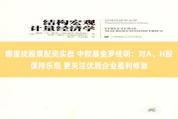 哪里找股票配资实盘 中欧基金罗佳明：对A、H股保持乐观 更关注优质企业盈利修复